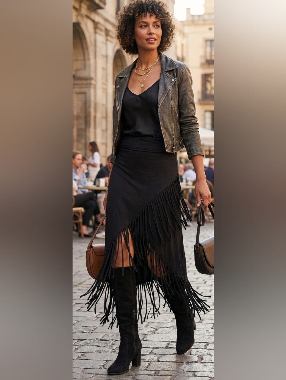 {Rhonda Stark} Vintage Black Fringe Maxi Skirt - Size SMALL